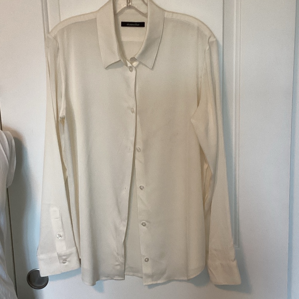 Elyse Walker Cream Button-Up Silk Blouse XL